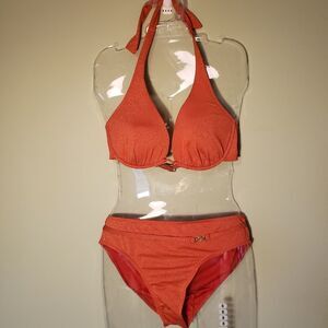 Daisy Fuentes Orange Red Bikini Top sz 10 and Bottom sz 12